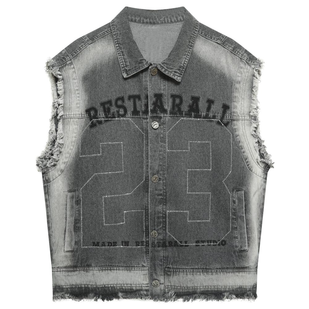 Mkelis Manor Hip Hop Street Sleeveless Vest Jacket Ripped Denim Vest