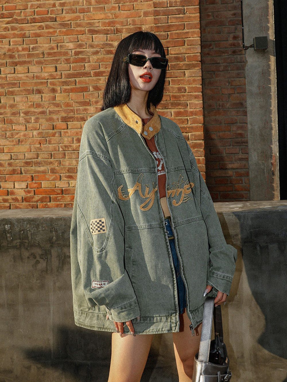 Meklis Manor Trendy Embroidered Design Biker Denim Jacket Coat - Image 2