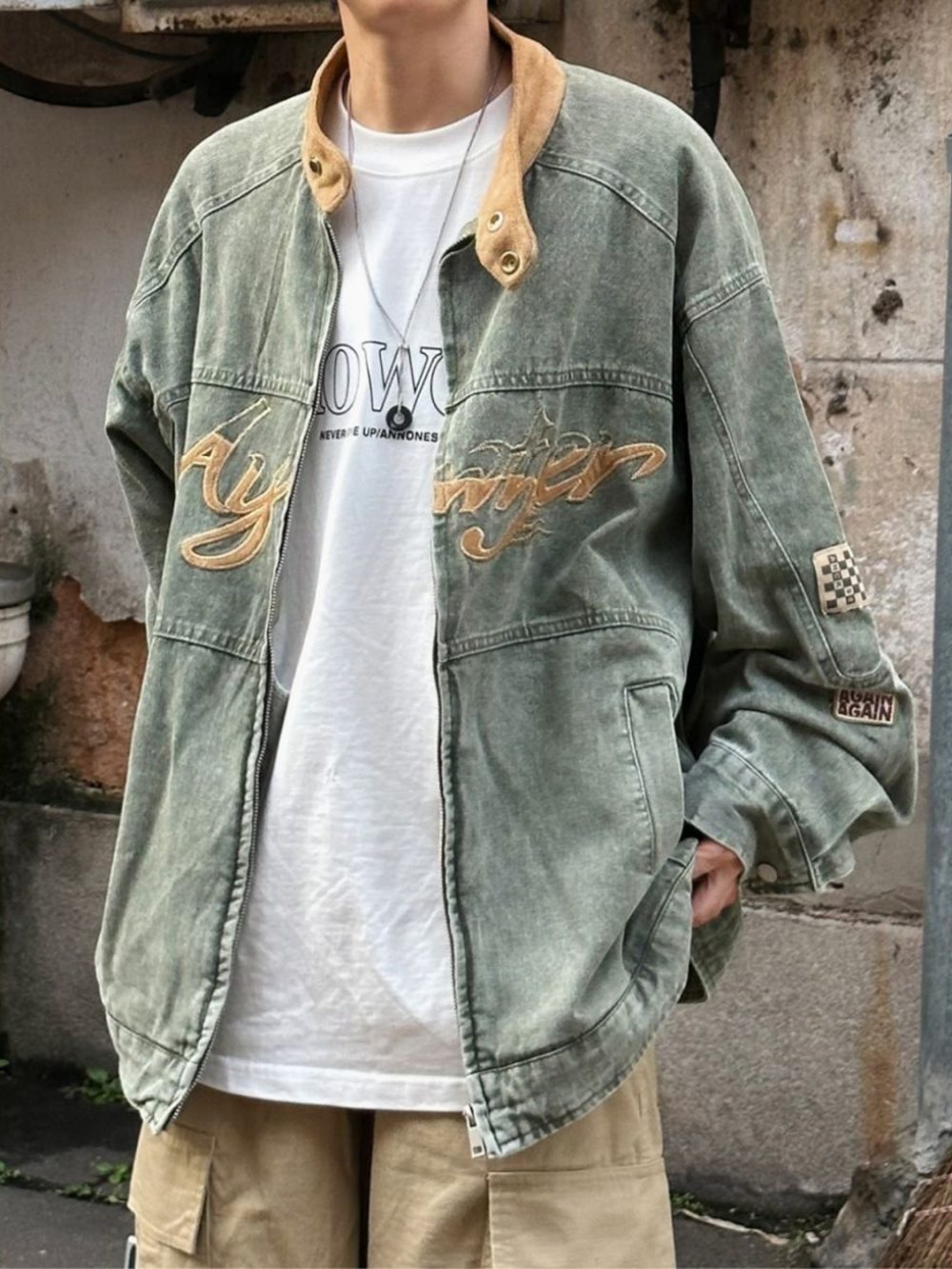 Meklis Manor Trendy Embroidered Design Biker Denim Jacket Coat - Image 4