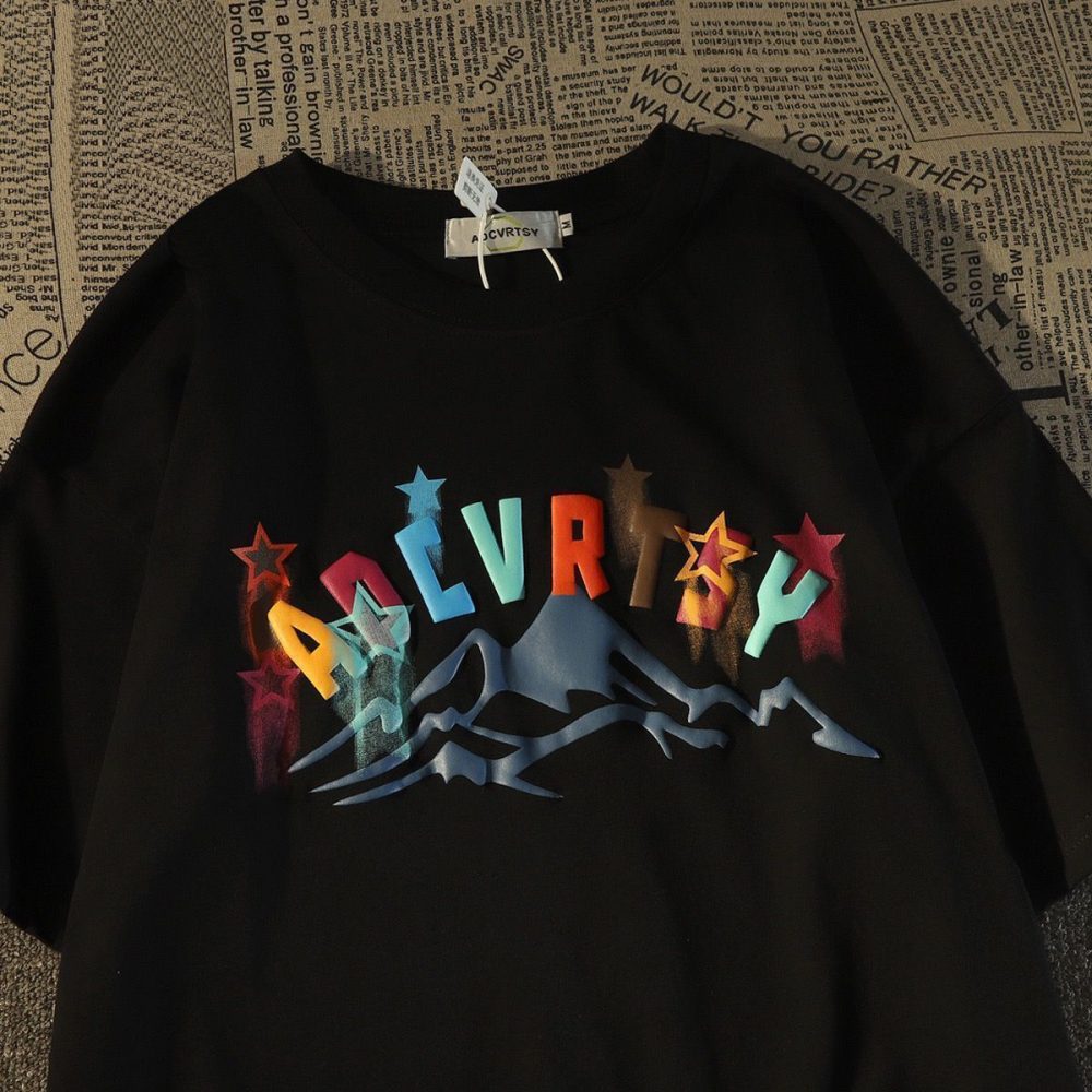 Meklis Manor Trendy Volcano and Star Pattern Short-Sleeve T-Shirt - Image 4