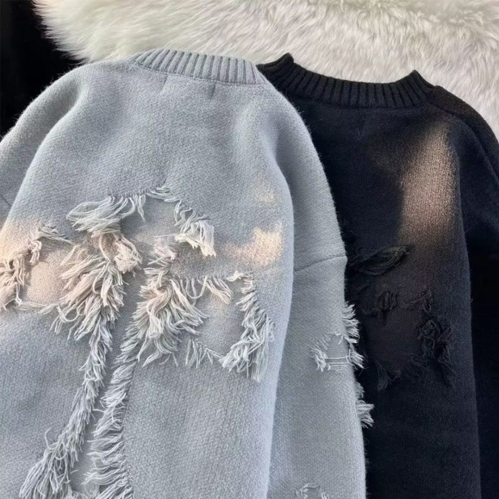 Meklis Manor Streetwear Distressed Knitted Sweater - Image 4