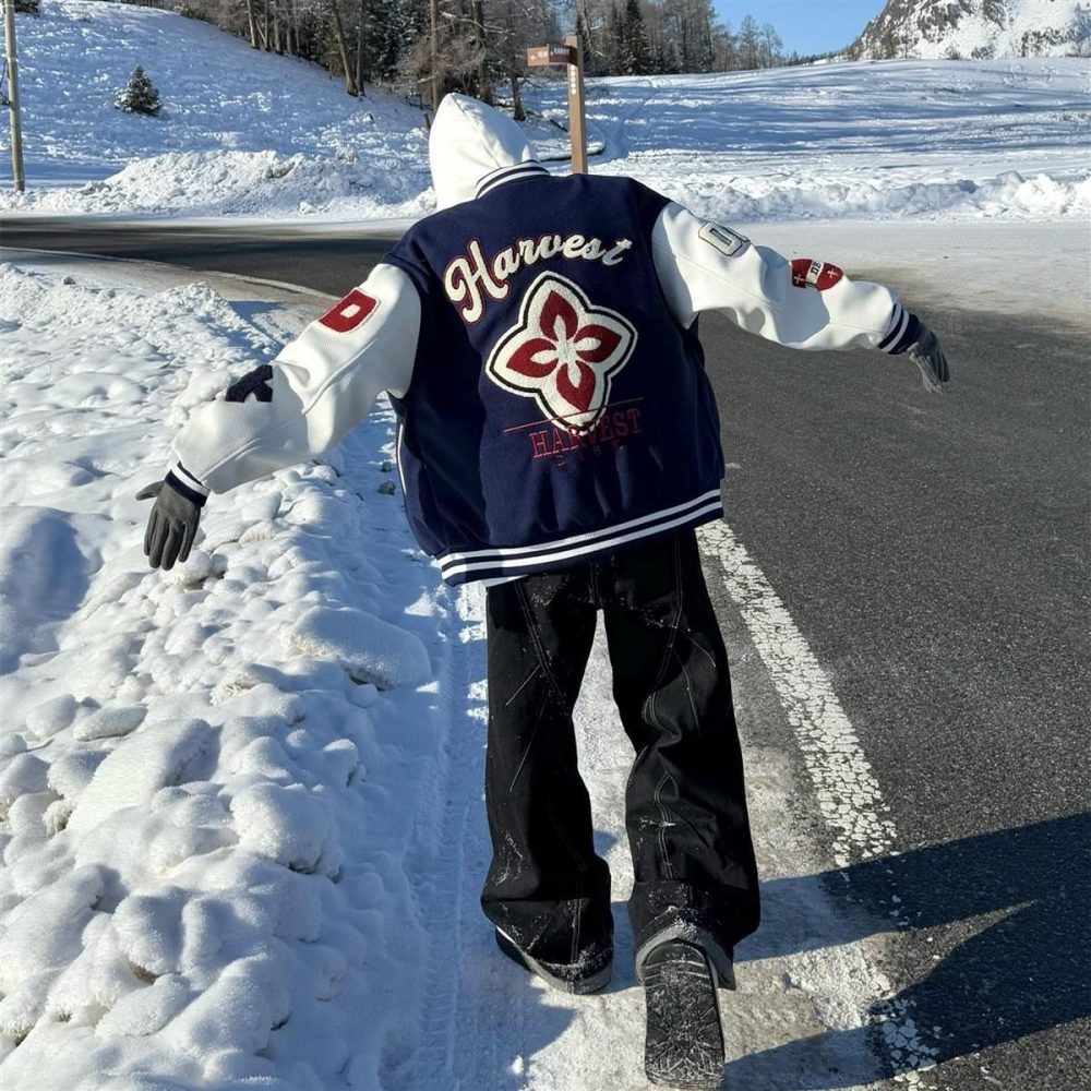 Meklis Manor Letter Patchwork Baseball Jacket - Image 4