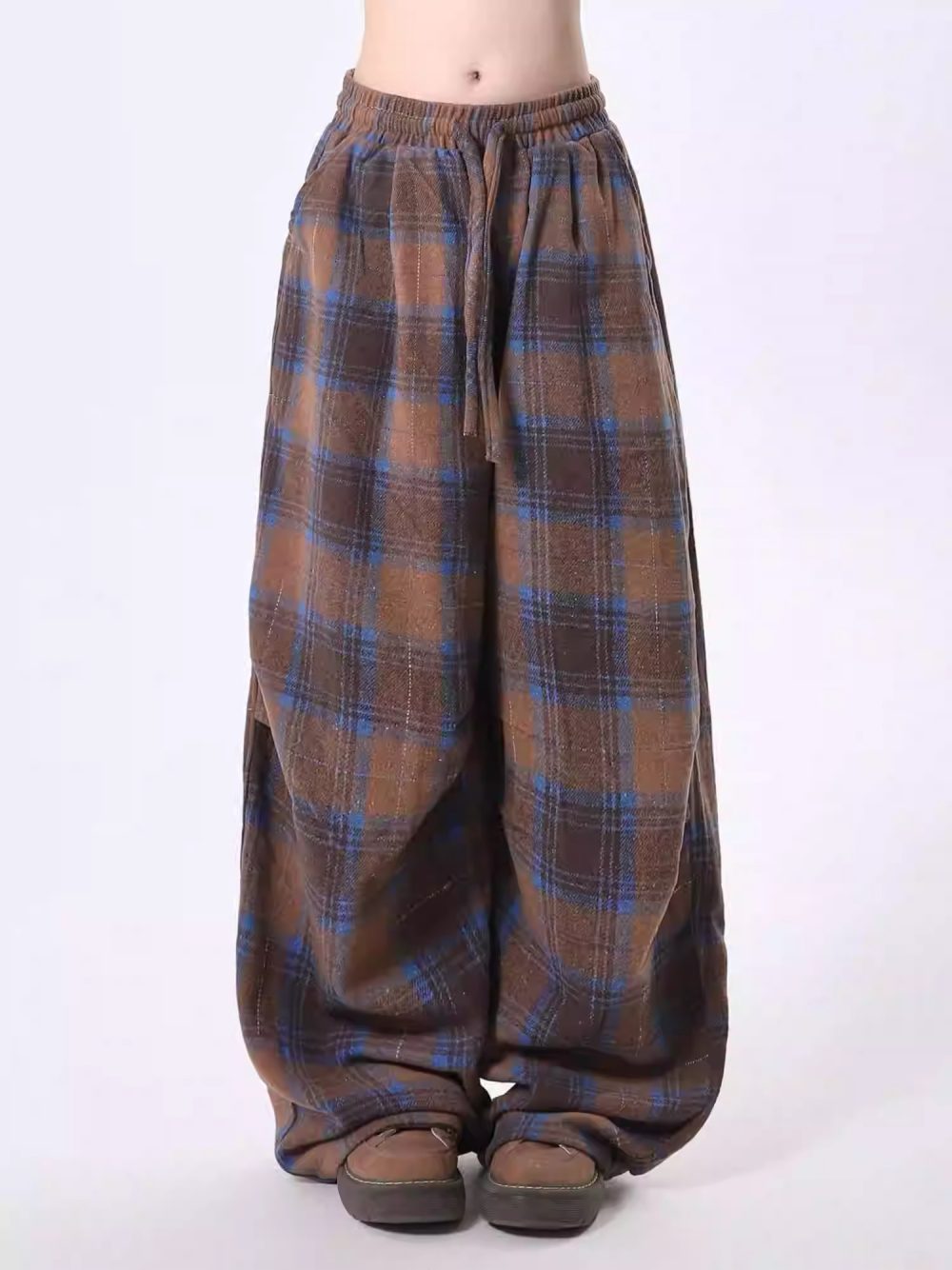 Meklis Manor Plaid Design Loose Woolen Pants