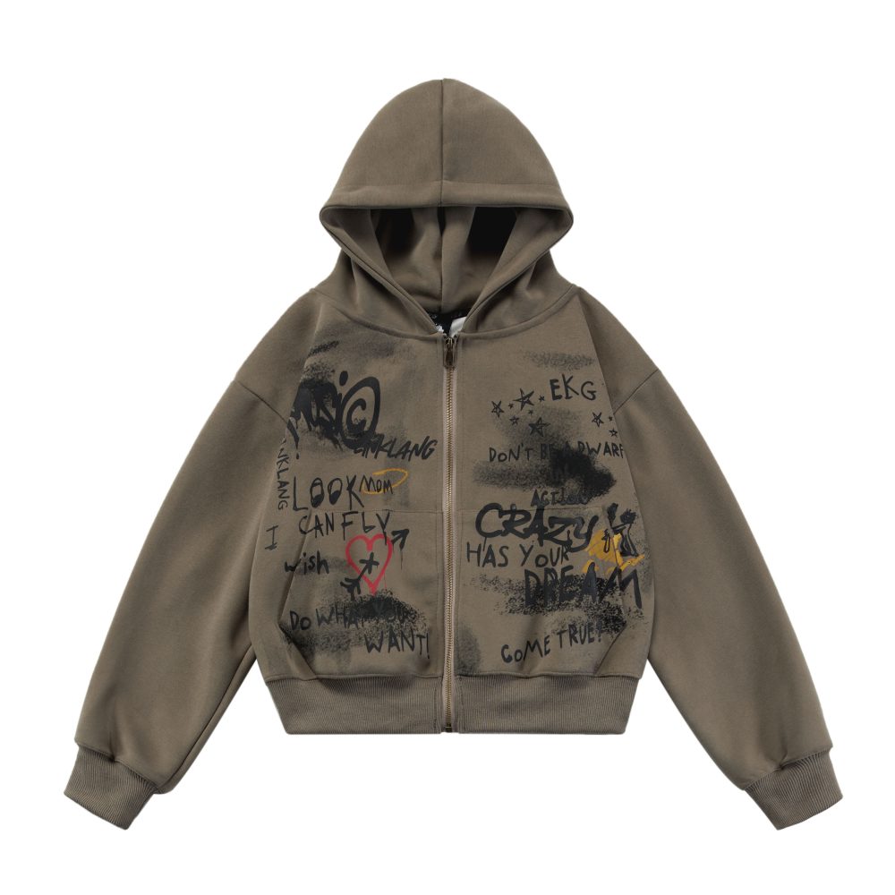 Meklis Manor Short graffiti hoodie Coat