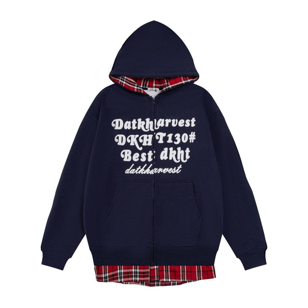 Meklis Manor Fake Two-Piece Plaid Patchwork Hoodie Coat