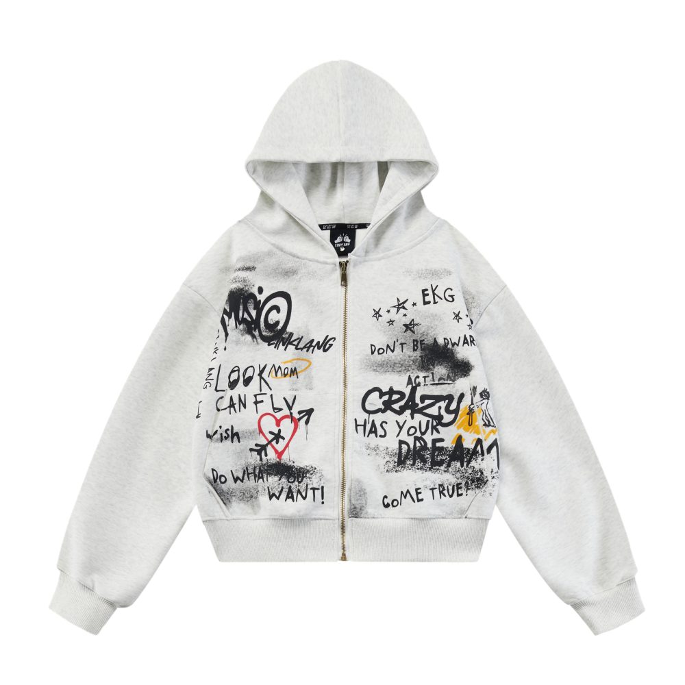 Meklis Manor Short graffiti hoodie Coat - Image 4